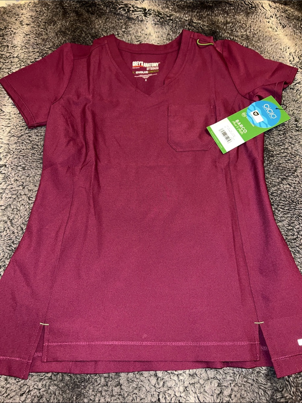 Grey's Anatomy Short Sleeve V-Neck Scrub Top - Burgundy
